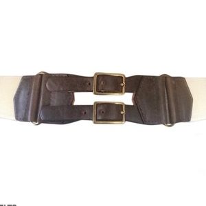 Wide Brown Vegan Double Buckle Waist Belt
